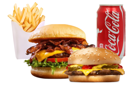 menu bacon + cheese burger