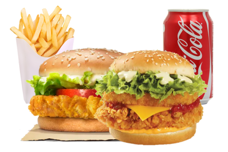 Menu chicken burger + mega burger